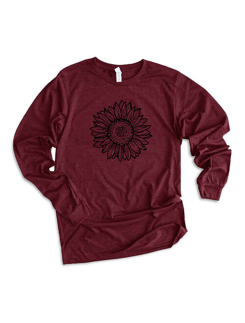 Simply Sage Market | Maroon & Black Sunflower Long-Sleeve Tee - Women