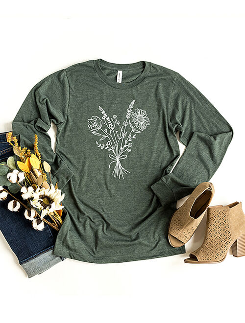 Simply Sage Market | Forest & White Flower Bouquet Long-Sleeve Tee - Women