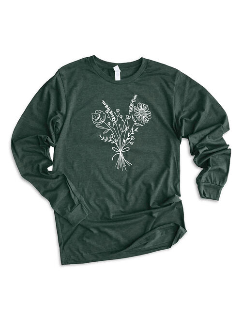 Simply Sage Market | Forest & White Flower Bouquet Long-Sleeve Tee - Women