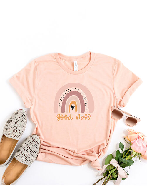 Simply Sage Market | Blush & Mauve 'Good Vibes' Rainbow Crewneck Tee - Women