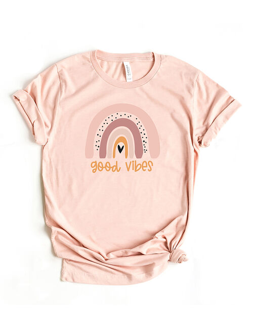 Simply Sage Market | Blush & Mauve 'Good Vibes' Rainbow Crewneck Tee - Women