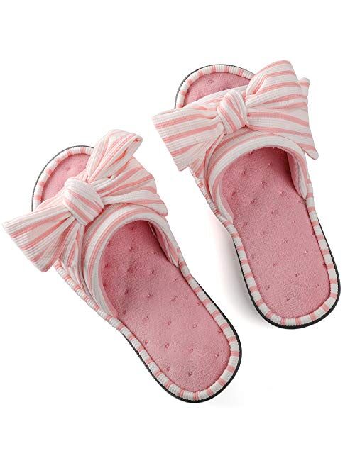 ULTRAIDEAS Women's Memory Foam Open Toe Slide Slippers with Adjustable Strap, Ladies' Slip-on House Shoes Spa Mules Sandals with Indoor Outdoor Anti-Skid Rubber Sole