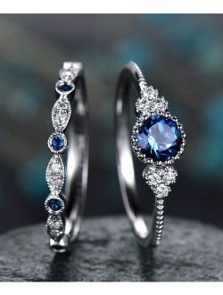 Streetregion | Blue Crystal & Cubic Zirconia Bezel Ring Set