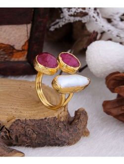 Handmade Art | Pink Agate & Cultured Pearl Cuff Ring