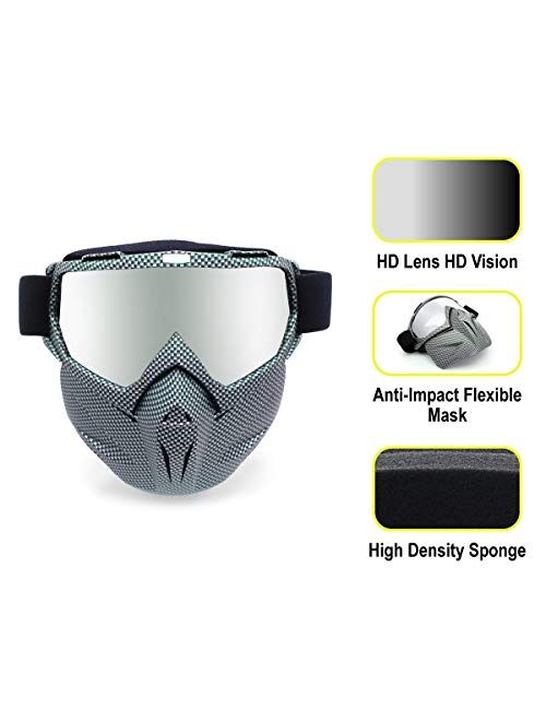 Motorcycle Helmet Goggles Removable Face Mask, PP PICADOR Detachable Motocross Motorbike Goggles UV Protective Adult Man