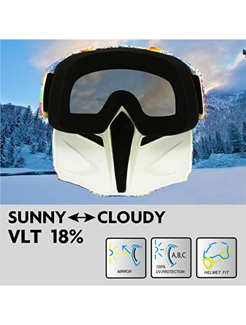 Motorcycle Helmet Goggles Removable Face Mask, PP PICADOR Detachable Motocross Motorbike Goggles UV Protective Adult Man