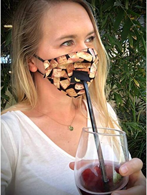 Handmade Fabric Face Mask Wine Sipper with Straw Hole