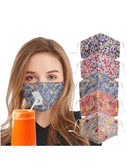 Adults Face Bandanas with Drinking Straw Hole, Reusable Mouth Nose Drink Protective Face Covering, Unisex Breathable Mouth Outdoor Protection Facial Towel for Women Men