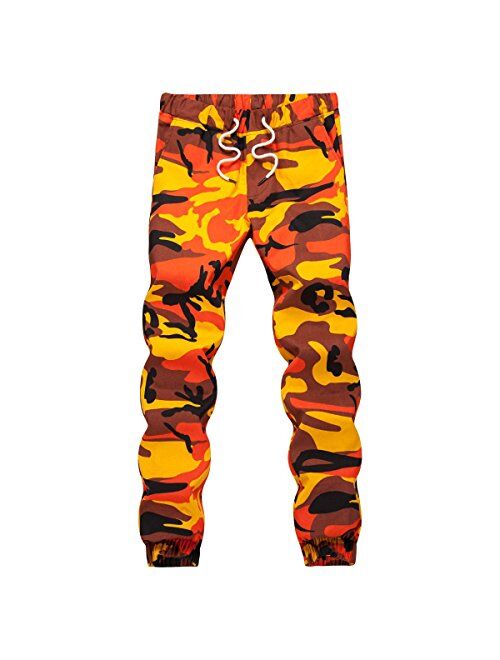 HANQIU Mens Camo Joggers Pants Drawstring Casual Camouflage Jogger Sweatpants Sport Stretch Trousers Slim fit