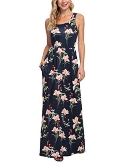 Zattcas Women Floral Maxi Dresses Sleeveless Casual Summer Long Dress with Pockets