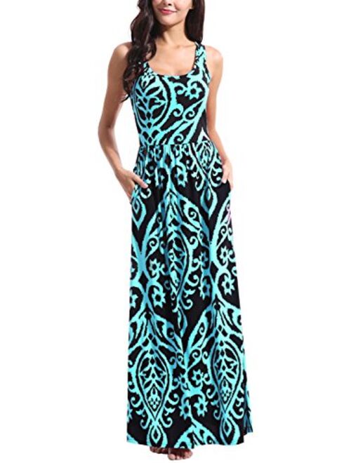 Zattcas Women Floral Maxi Dresses Sleeveless Casual Summer Long Dress with Pockets