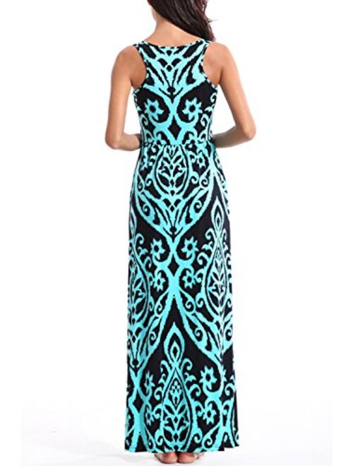 Zattcas Women Floral Maxi Dresses Sleeveless Casual Summer Long Dress with Pockets