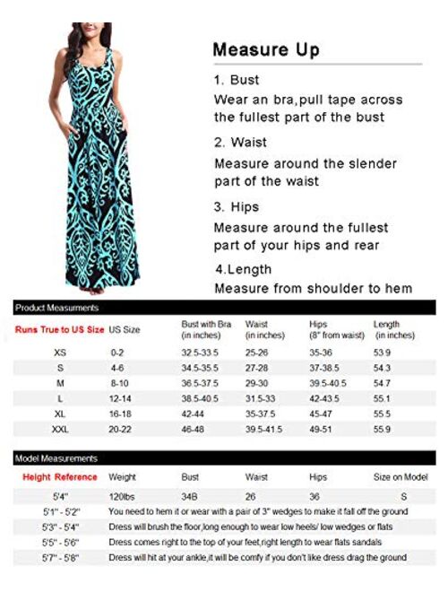 Zattcas Women Floral Maxi Dresses Sleeveless Casual Summer Long Dress with Pockets