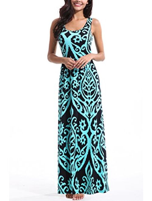 Zattcas Women Floral Maxi Dresses Sleeveless Casual Summer Long Dress with Pockets