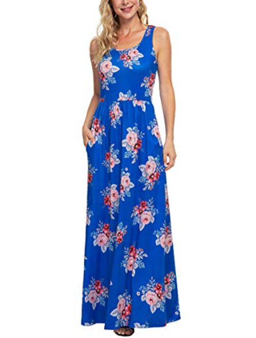 Zattcas Women Floral Maxi Dresses Sleeveless Casual Summer Long Dress with Pockets