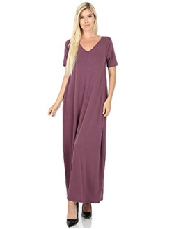 Zenana Women's Premium Casual Long Relaxed Loose T-Shirt Maxi Dress with Half Sleeves and Pockets (S-3XL)