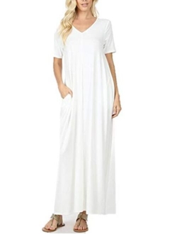 Zenana Women's Premium Casual Long Relaxed Loose T-Shirt Maxi Dress with Half Sleeves and Pockets (S-3XL)