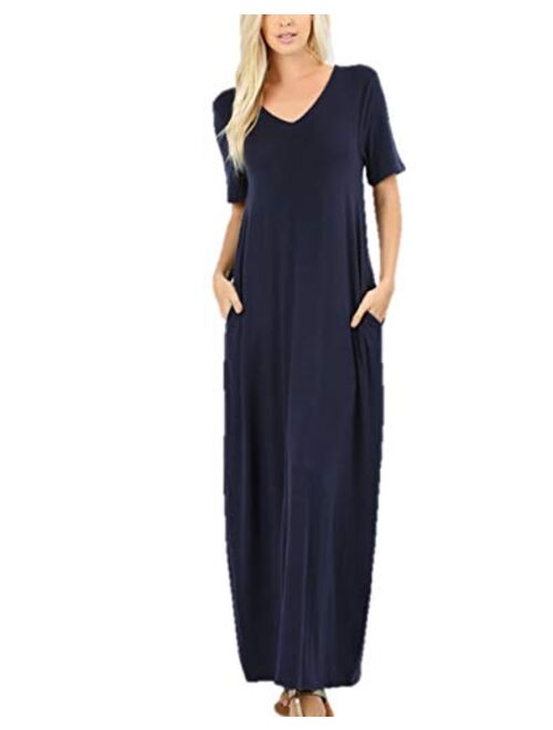 Zenana Women's Premium Casual Long Relaxed Loose T-Shirt Maxi Dress with Half Sleeves and Pockets (S-3XL)