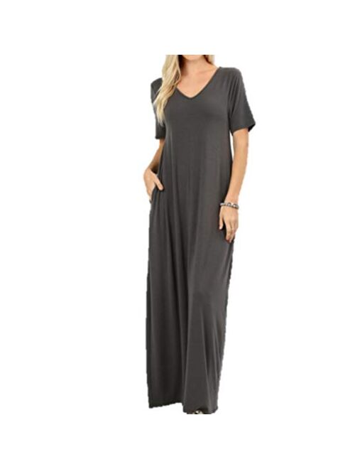 Zenana Women's Premium Casual Long Relaxed Loose T-Shirt Maxi Dress with Half Sleeves and Pockets (S-3XL)