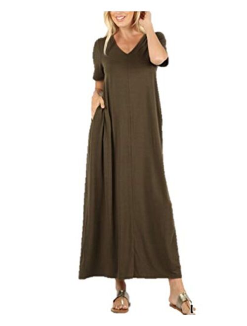 Zenana Women's Premium Casual Long Relaxed Loose T-Shirt Maxi Dress with Half Sleeves and Pockets (S-3XL)