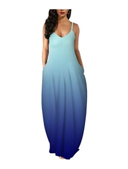 Wolddress Womens Casual Sleeveless Plus Size Loose Plain Long Maxi Dress with Pocket