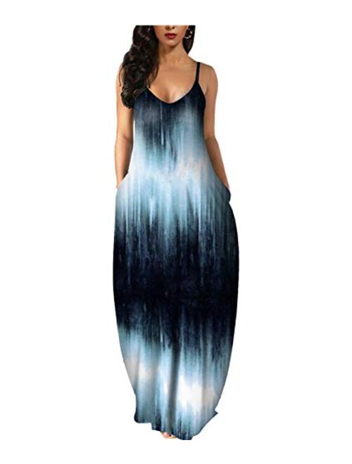 Wolddress Womens Casual Sleeveless Plus Size Loose Plain Long Maxi Dress with Pocket