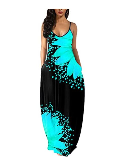 Wolddress Womens Casual Sleeveless Plus Size Loose Plain Long Maxi Dress with Pocket