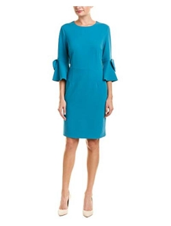 Women's 3/4 Bell Sleeve Shift Dress with Bow Detail