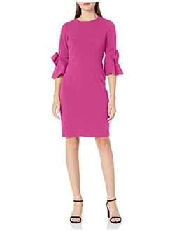 Women's 3/4 Bell Sleeve Shift Dress with Bow Detail