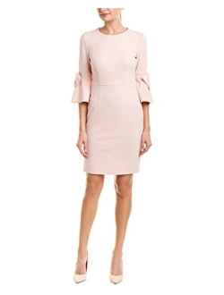 Women's 3/4 Bell Sleeve Shift Dress with Bow Detail