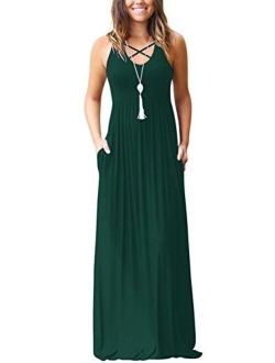 INFITTY Womens Casual Summer Dresses Sleeveless Racerback Loose Plain Flowy Long Maxi Dress with Pockets