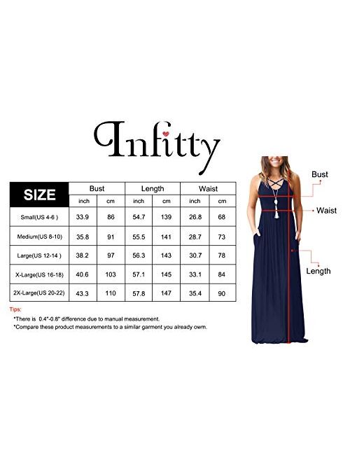 INFITTY Womens Casual Summer Dresses Sleeveless Racerback Loose Plain Flowy Long Maxi Dress with Pockets