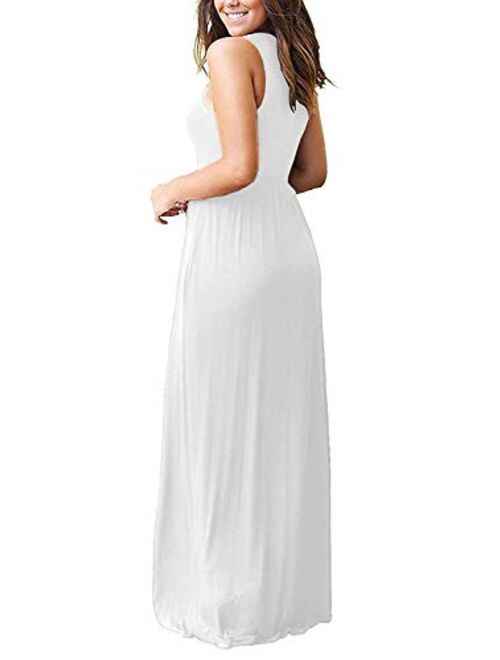 INFITTY Womens Casual Summer Dresses Sleeveless Racerback Loose Plain Flowy Long Maxi Dress with Pockets