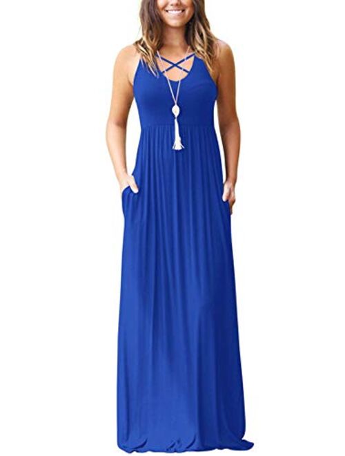 INFITTY Womens Casual Summer Dresses Sleeveless Racerback Loose Plain Flowy Long Maxi Dress with Pockets