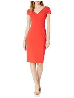 Women's Cap Sleeve Stretch Crepe Sheath Dress