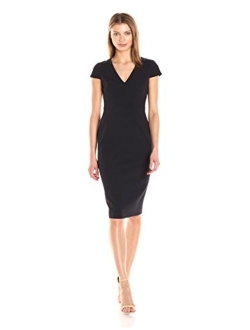 Women's Cap Sleeve Stretch Crepe Sheath Dress