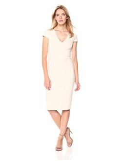 Women's Cap Sleeve Stretch Crepe Sheath Dress