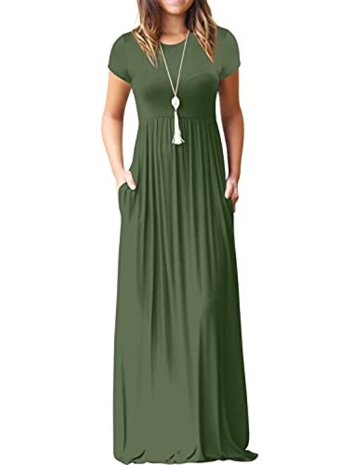 GRECERELLE Women's Long Sleeve Loose Plain Maxi Dresses Casual Long Dresses with Pockets