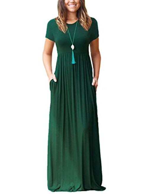 GRECERELLE Women's Long Sleeve Loose Plain Maxi Dresses Casual Long Dresses with Pockets