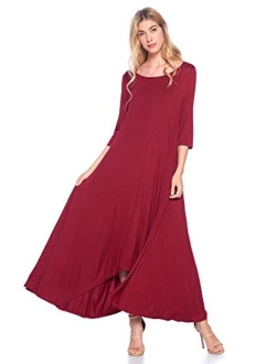 12 Ami Solid 3/4 Sleeve Pocket Loose Maxi Dress (S-3X) - Made in USA