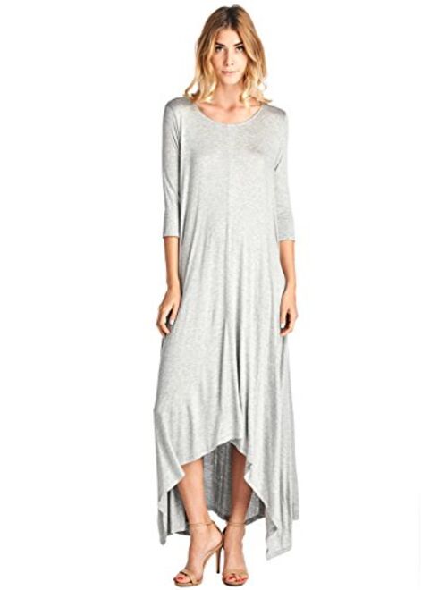 12 Ami Solid 3/4 Sleeve Pocket Loose Maxi Dress (S-3X) - Made in USA