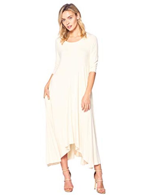 12 Ami Solid 3/4 Sleeve Pocket Loose Maxi Dress (S-3X) - Made in USA