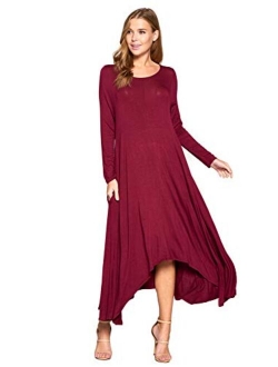 12 Ami Solid Long Sleeve Pocket Loose Maxi Dress (S-XXXL) - Made in USA