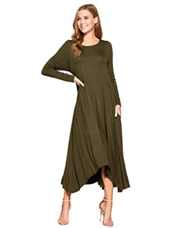 12 Ami Solid Long Sleeve Pocket Loose Maxi Dress (S-XXXL) - Made in USA