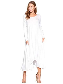 12 Ami Solid Long Sleeve Pocket Loose Maxi Dress (S-XXXL) - Made in USA