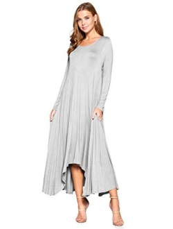 12 Ami Solid Long Sleeve Pocket Loose Maxi Dress (S-XXXL) - Made in USA