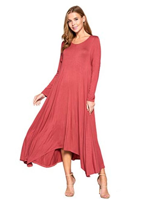 12 Ami Solid Long Sleeve Pocket Loose Maxi Dress (S-XXXL) - Made in USA