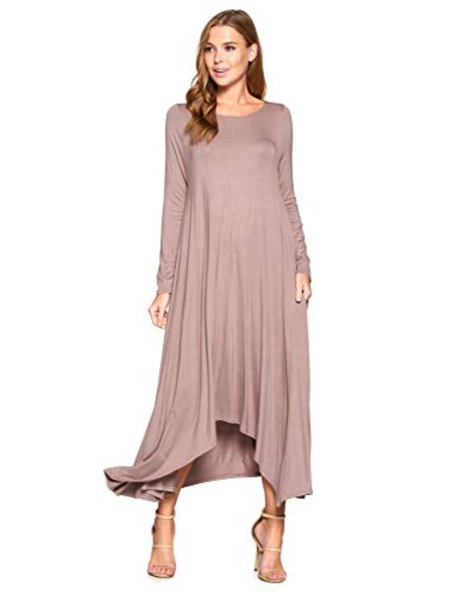 12 Ami Solid Long Sleeve Pocket Loose Maxi Dress (S-XXXL) - Made in USA