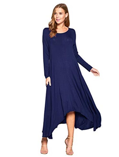 12 Ami Solid Long Sleeve Pocket Loose Maxi Dress (S-XXXL) - Made in USA