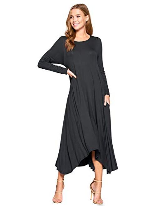 12 Ami Solid Long Sleeve Pocket Loose Maxi Dress (S-XXXL) - Made in USA